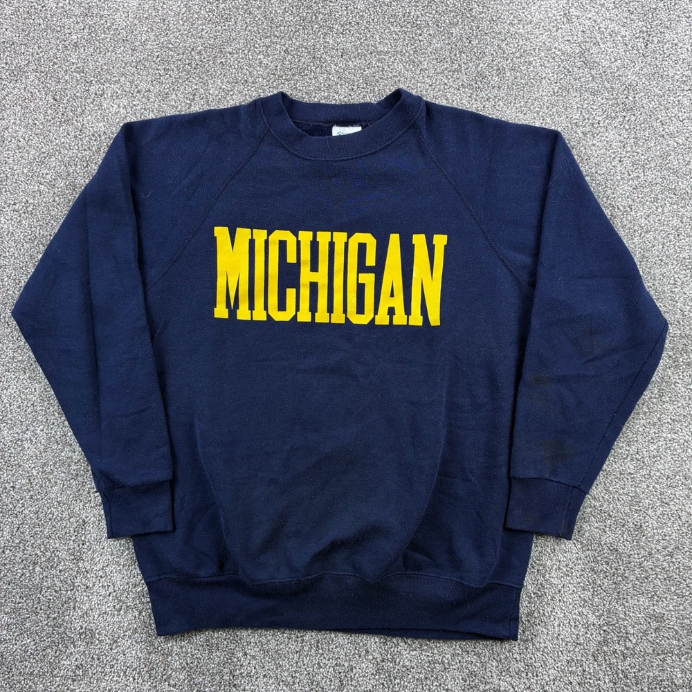Vintage Michigan Wolverines Sweatshirt Mens Large Navy Blue USA Made Raglan